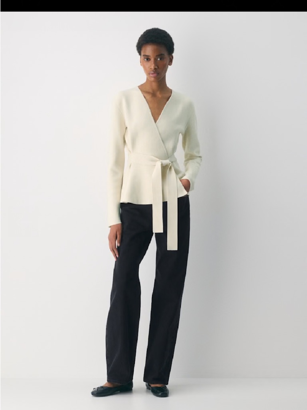 Babaton Cream Wrap Tie Waist cardigan and Wide-Leg Pants Birch Heather